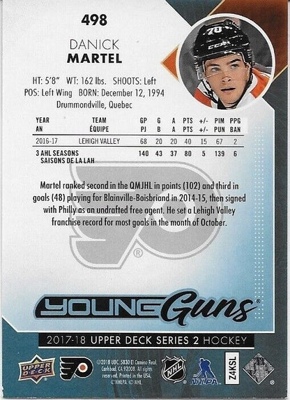 Carte autographiée 2017-18 Upper Deck des Flyers de Philadelphie Young Guns de Danick Martel