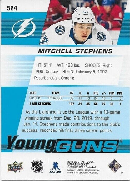 Autographed 19-20 UD Tampa Bay Lightning Young Guns Mitchell Stephens Rookie Crd