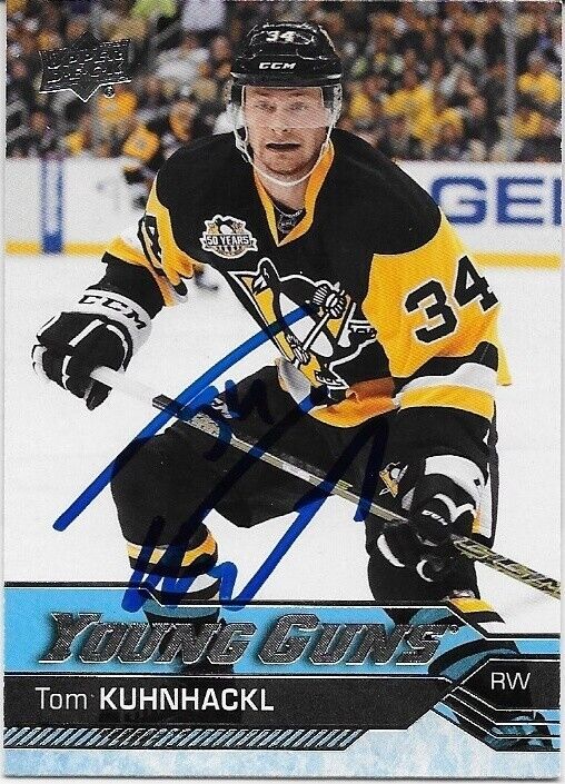 Autographed 2016-17 UD Pittsburgh Penguins Young Guns Tom Kuhnhackl Rookie Card