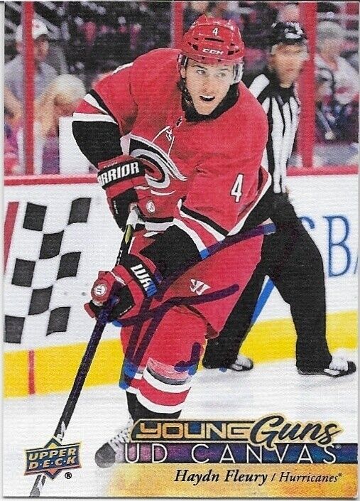 Autographed 2017-18 UD Carolina Hurricanes Haydn Fleury Young Guns Canvas Card