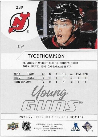 Carte autographiée 21-22 Upper Deck New Jersey Devils Young Guns Tyce Thompson