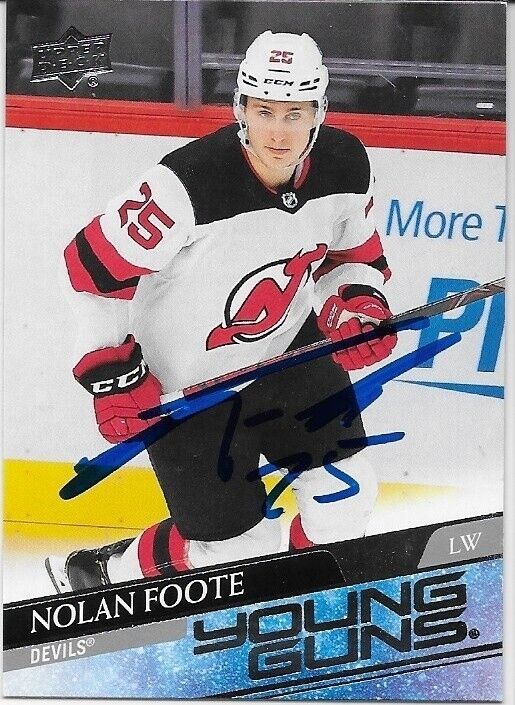 Autographed 20-21 Upper Deck New Jersey Devils Young Guns Nolan Foote Rookie Crd