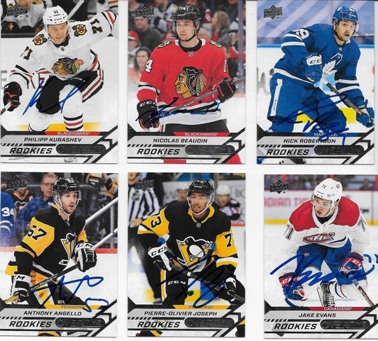 Autographed 20/21 UD Overtime 6 Card Lot Kurashev Beaudin Robertson Joseph Evans