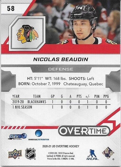 Autographed 20/21 UD Overtime 6 Card Lot Kurashev Beaudin Robertson Joseph Evans