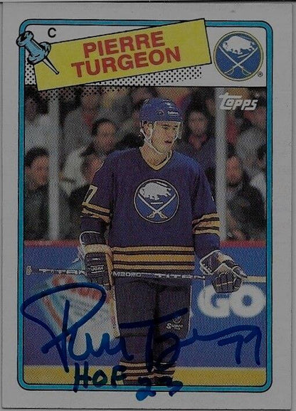 Auto. 1988 Topps Pierre Turgeon Buffalo Sabres Rookie Card Inscribed HOF 23
