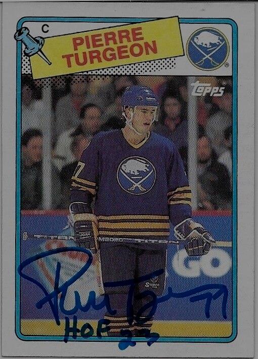 Auto. 1988 Topps Pierre Turgeon Buffalo Sabres Rookie Card Inscribed HOF 23