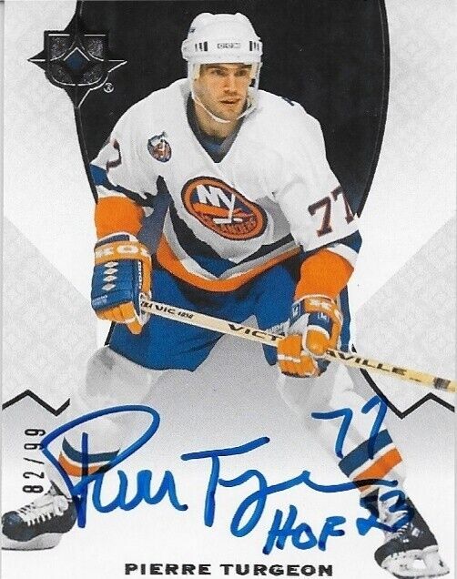 Autographed UD 19/20 Ultimate Pierre Turgeon New York Islanders Card with HOF 23