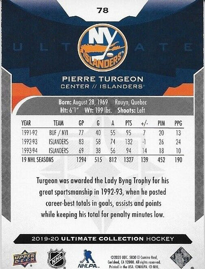 Autographed UD 19/20 Ultimate Pierre Turgeon New York Islanders Card with HOF 23