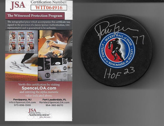 Signed Pierre Turgeon Hockey Hall of Fame Puck HOF 23 Inscription JSA Authentic