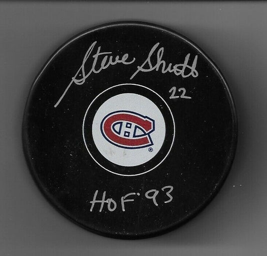 Auto. Montreal Canadiens Hall of Famer Steve Shutt Puck Inscribed H of F 93
