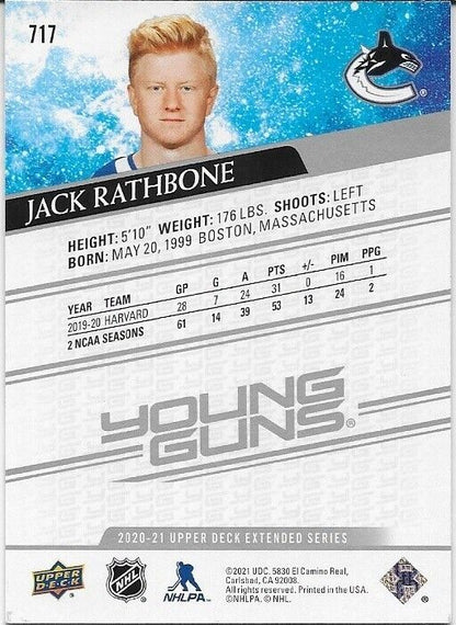 Autographed 20-21 UD Vancouver Canucks Young Guns Jack Rathbone Rookie Card