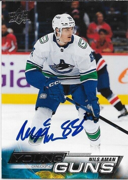 Signed Nils Aman Young Guns 22-23 UD Vancouver Canucks Autographed Rookie Card