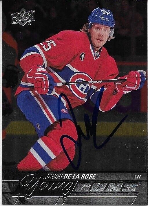Autographed 15-16 UD Montreal Canadiens Young Guns Jacob De La Rose Rookie Card