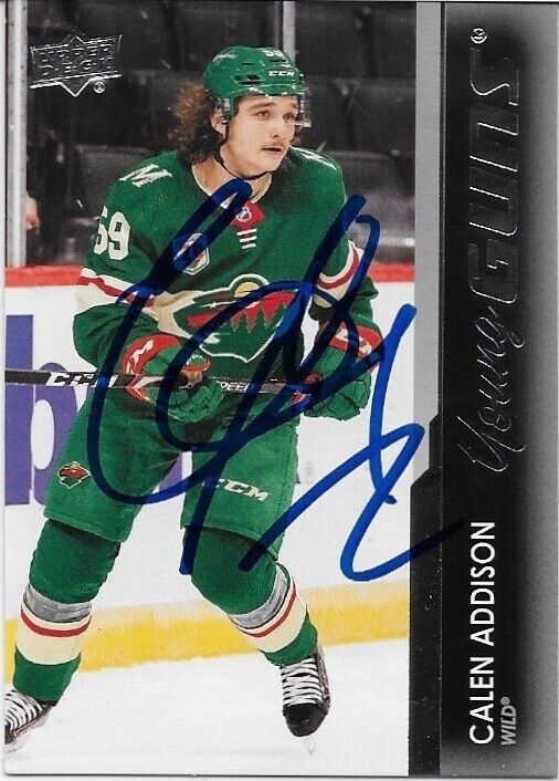 Autographed 21-22 Upper Deck Minnesota Wild Young Guns Calen Addison Rookie Card
