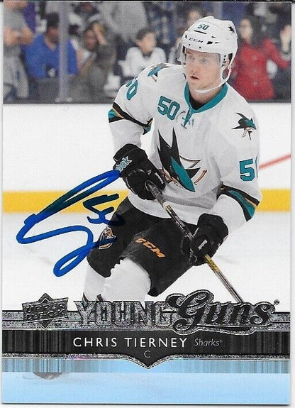 Carte de recrue Upper Deck 2014-15 signée Chris Tierney Young Guns par les Sharks de San Jose