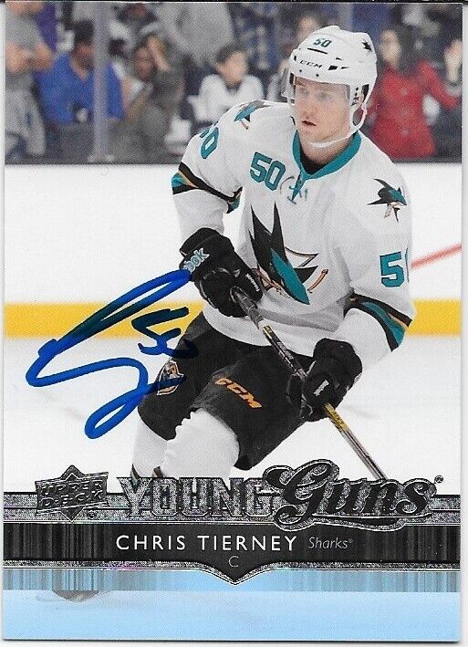Carte de recrue Upper Deck 2014-15 signée Chris Tierney Young Guns par les Sharks de San Jose