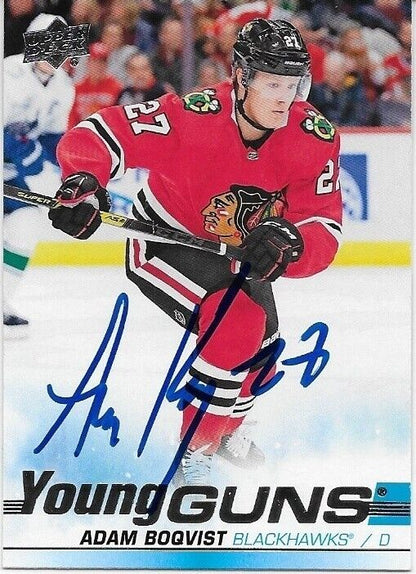 Autographed 19-20 UD Chicago Blackhawks Young Guns Adam Boqvist Rookie Card