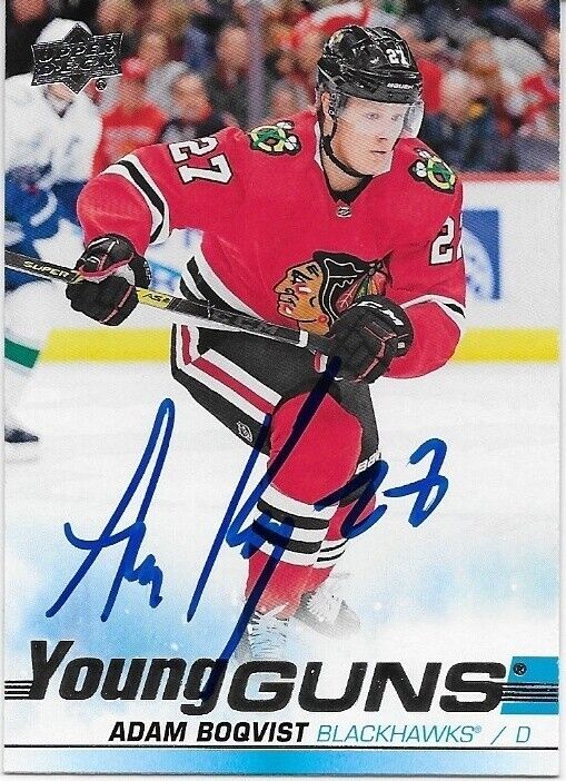 Autographed 19-20 UD Chicago Blackhawks Young Guns Adam Boqvist Rookie Card