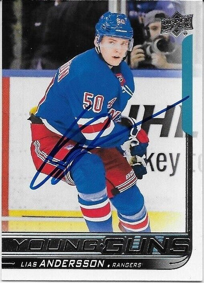 Autographed 18-19 UD New York Rangers Young Guns Lias Andersson Rookie Card