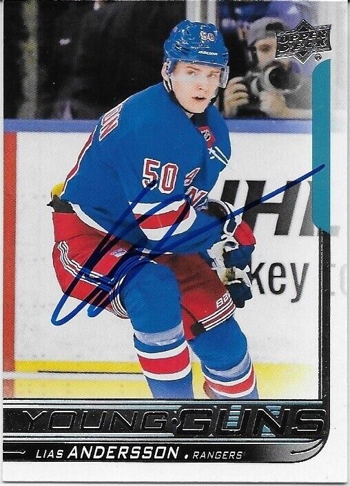 Autographed 18-19 UD New York Rangers Young Guns Lias Andersson Rookie Card