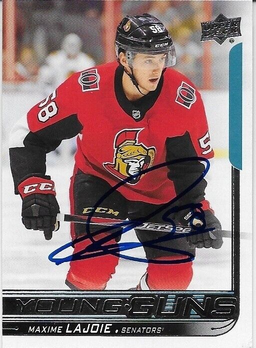 Autographed 18-19 UD Ottawa Senators Young Guns Maxime Lajoie Signed Rookie Card