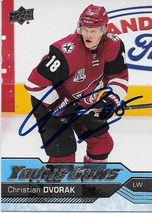 Autographed 2016-17 UD Arizona Coyotes Young Guns Christian Dvorak Rookie Card