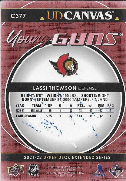Carte de recrue autographiée 21-22 des Sénateurs d'Ottawa Young Guns Lassi Thomson en toile