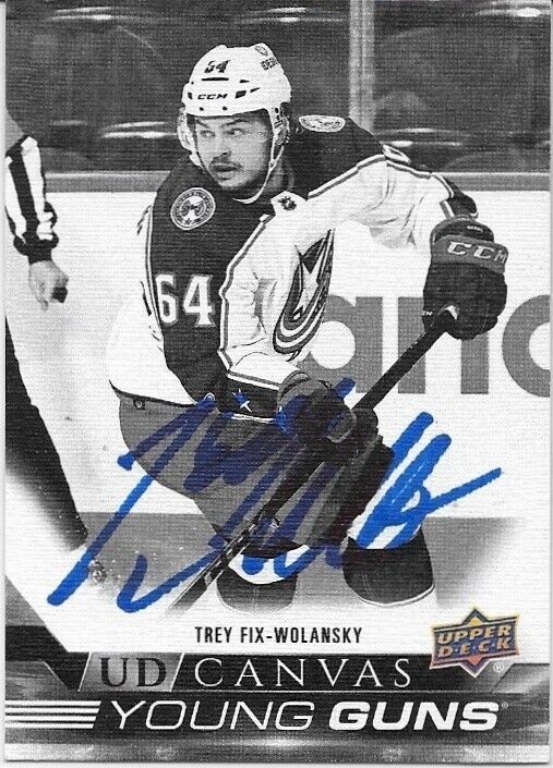 Auto. 2022-23 UD Columbus Blue Jackets Trey Fix Wolansky Young Guns Canvas Card