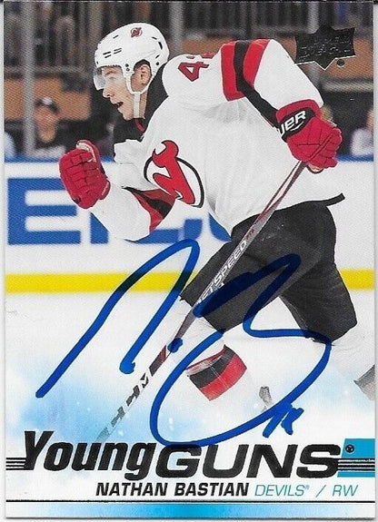 Autographed 19-20 UD New Jersey Devils Nathan Bastian Young Guns  Rookie Card