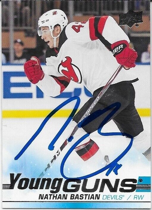 Autographed 19-20 UD New Jersey Devils Nathan Bastian Young Guns  Rookie Card