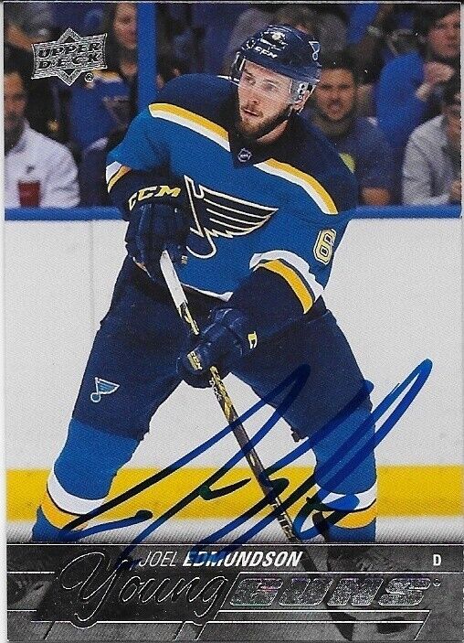 Autographed 2015-16 UD St. Louis Blues Joel Edmundson Young Guns  Rookie Card