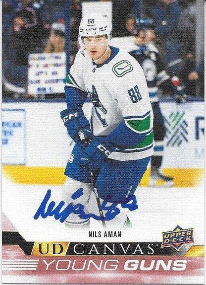 Signed Nils Aman Young Guns 22-23 UD Canvas Vancouver Canucks Rookie Card