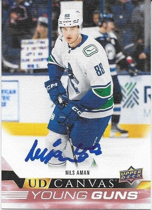 Signed Nils Aman Young Guns 22-23 UD Canvas Vancouver Canucks Rookie Card
