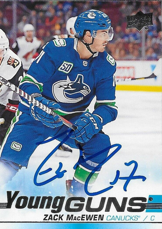 Autographed 2019-20 UD Vancouver Canucks Zack MacEwen Young Guns Rookie Card