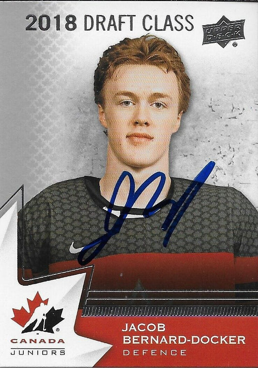 Autographed 2020 UD Team Canada Juniors Jacob Bernard Docker Card #1 Original