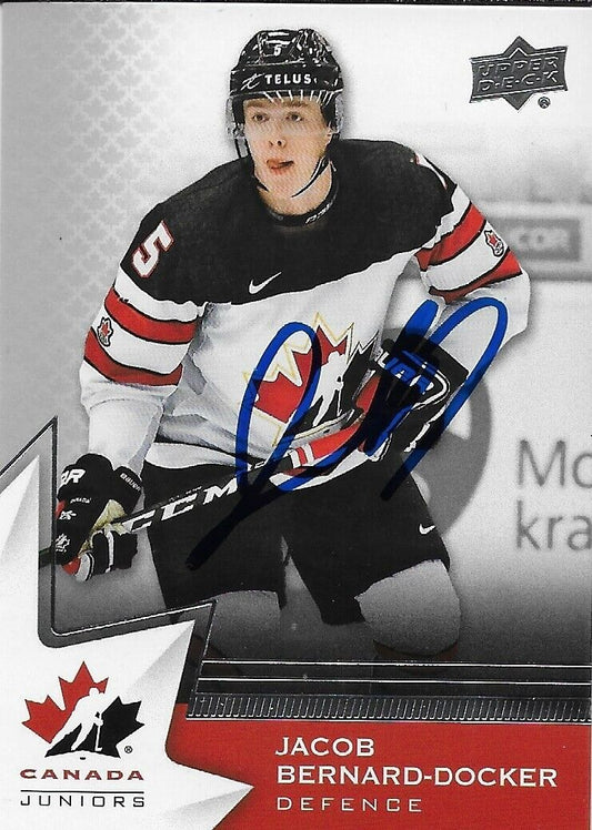 Autographed 2020 UD Team Canada Juniors Jacob Bernard Docker Card #2 Original