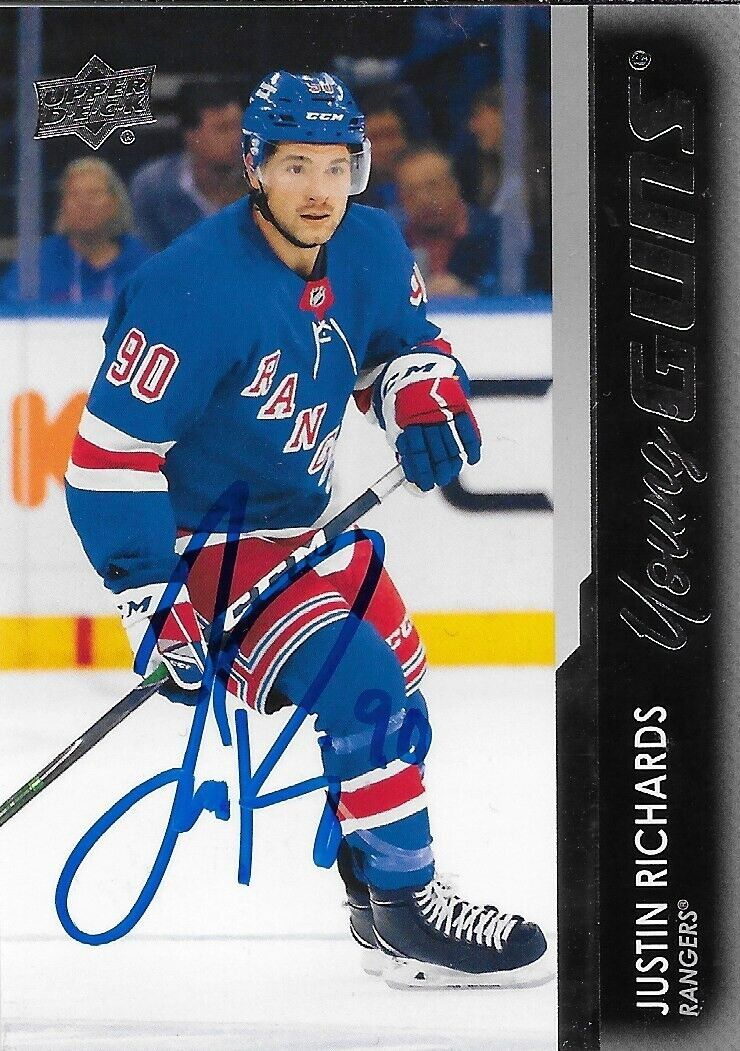 Autographed 2021-22 Upper Deck New York Rangers Justin Richards Young Guns Card