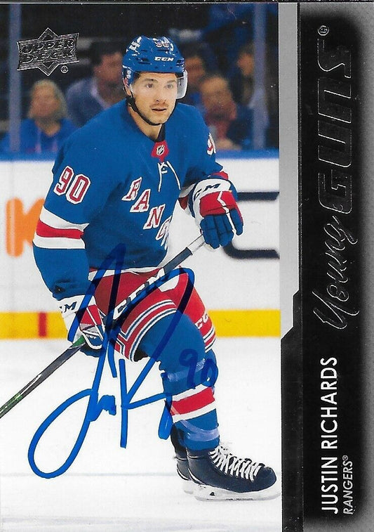 Autographed 2021-22 Upper Deck New York Rangers Justin Richards Young Guns Card