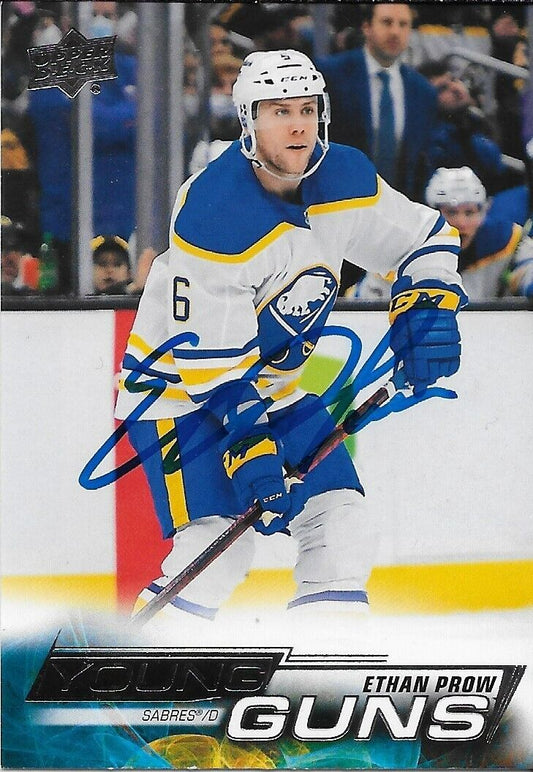 Signed Ethan Prow 2022-23 Upper Deck Buffalo Sabres Young Guns Rookie Card