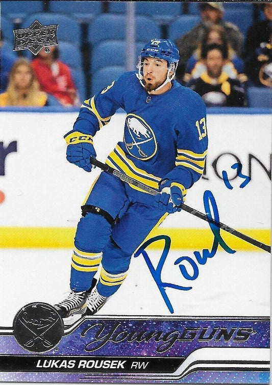 Signed Lukas Rousek Young Guns 2023-24 Upper Deck Buffalo Sabres Rookie Card