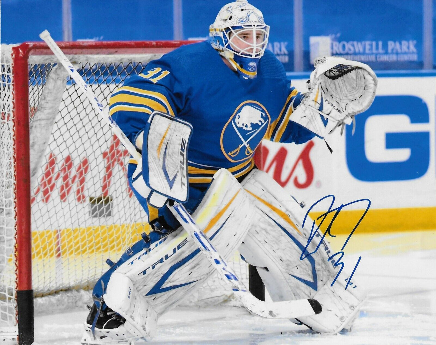 Photo 8x10 autographiée du gardien de but des Buffalo Sabres Dustin Tokarski n°1 originale