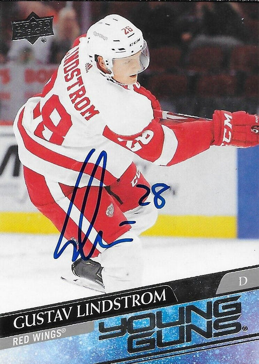 Carte de recrue Young Guns UD 2020-21 signée Gustav Lindstrom des Red Wings de Detroit