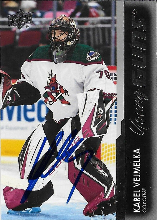 Signed Karel Vejmelka Arizona Coyotes 2021-22 Upper Deck Young Guns Rookie Card