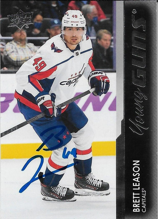 Carte recrue Upper Deck Young Guns 2021-22 signée Brett Leason de Washington Capital