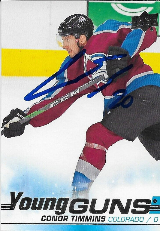 Signed Conor Timmins 2019-20 UD Colorado Avalanche Young Guns Rookie Card