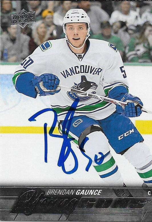 Signed Brendan Gaunce 2014-15 UD Vancouver Canucks Young Guns Rookie Card