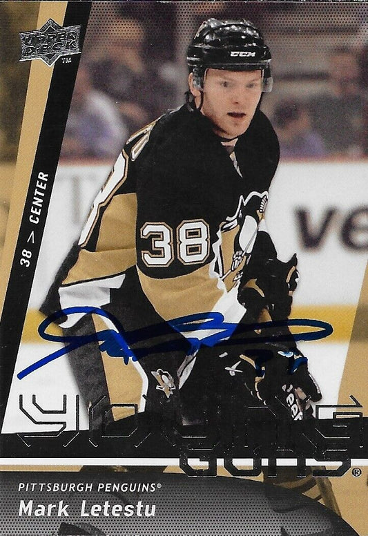 Carte de recrue Young Guns des Penguins de Pittsburgh signée par Mark Letestu 2009-10