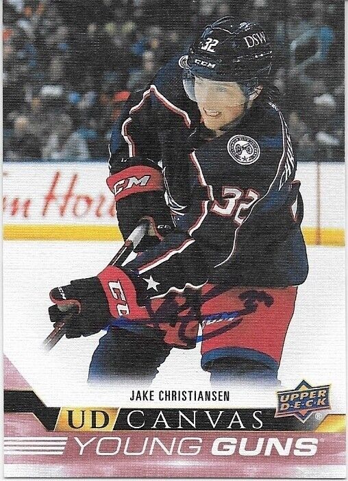 Carte en toile signée Jake Christiansen 2022-23 UD Columbus Blue Jackets Young Guns
