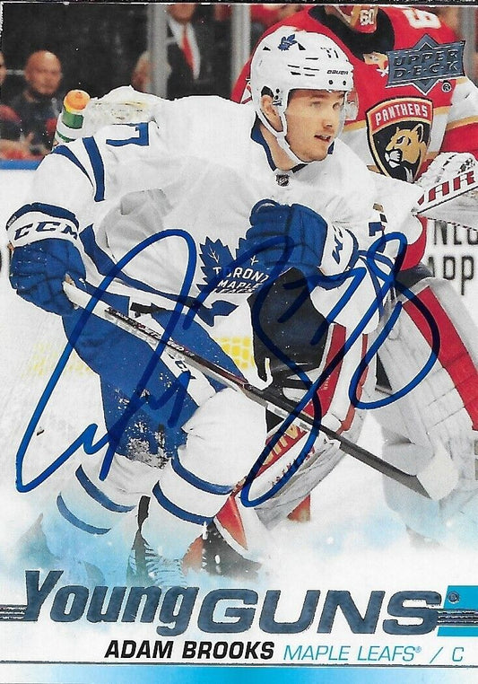 Signed Adam Brooks 2019-20 UD Toronto Maple Leafs Young Guns Rookie Card
