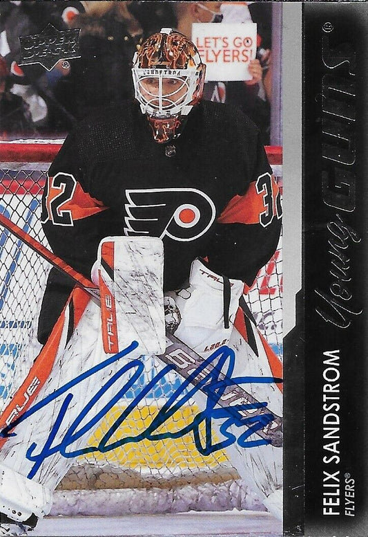 Signed Felix Sandstrom Young Guns 21-22 UD Philadelphia Flyers Rookie Card